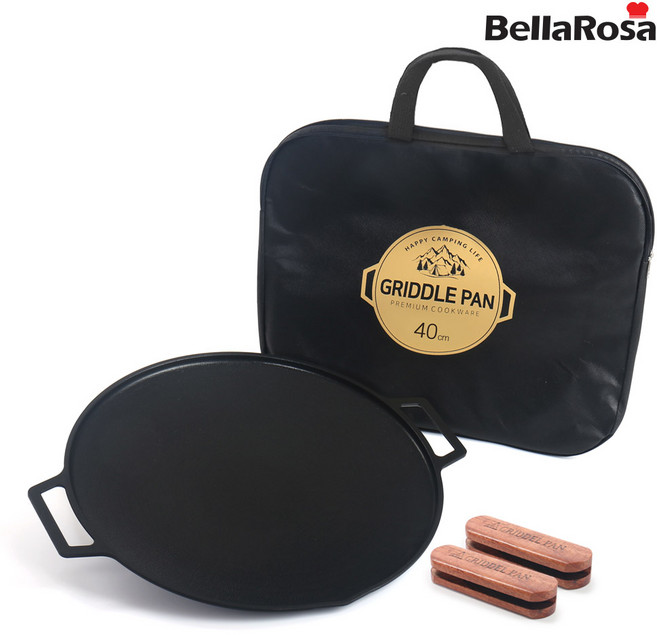 [벨라로사] 국내산 IH 인덕션 캠핑 그리들팬 40cm 고기불판+전용가방+우드손잡이(CN9177), 1세트