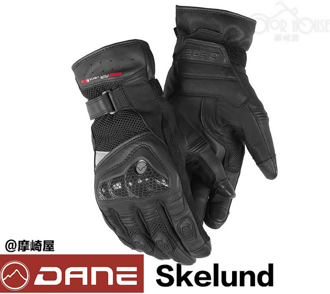 DANE Skelund 機車手套 山羊皮 觸控 通風, 黑色,XL