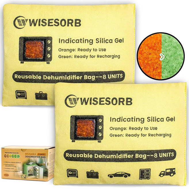 Wisesorb 240gx2팩 충전식 실리카 젤 건조제 팩 깨끗한 창 색상 표시오렌지에서 그린 재사용 가능한 수분 흡수제 보관 옷장 3D 필라멘트 전자 제품 카메라