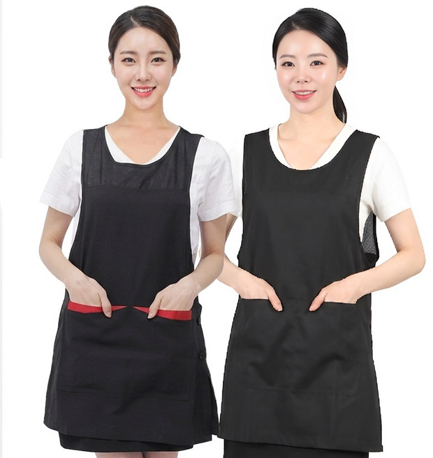 요양보호사 앞치마 간병인 요양원 재활병원 복지센터 식당 여름 시원한 망사 메쉬 얇은 단체 문구 로고 인쇄 자수 당일발송, AGLA69 검정빨주S, 1개