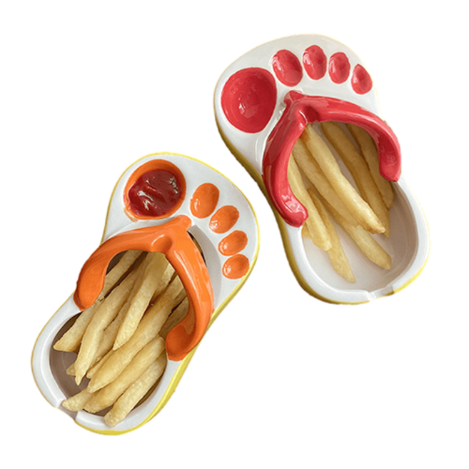 UNBAISER 개성 슬리퍼 감자튀김접시 케첩 양념 나눔접시 식기 플레이트 그릇, 레드 13.3x7.6x3cm, 1개