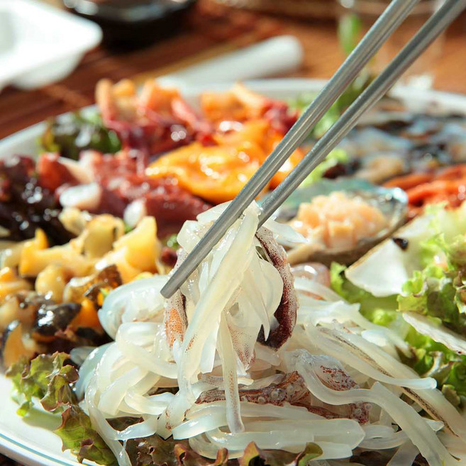 동해안 생물 오징어회 물회 무침 250g 야채 초장 포함, 1개