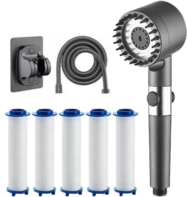 휴대용 필터링 샤워 헤드 ON/OFF 스위치 및 3가지 스프레이 모드가 있는 18단계 연수기 압력 욕실 액세서리, 03 C, 1개