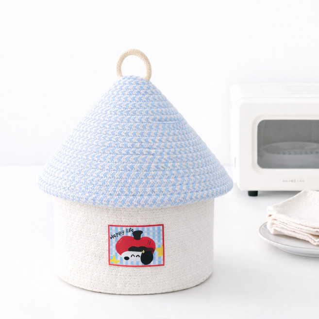 페이퍼랩 귀여운 인테리어 패브릭 보관함 다용도 수납정리함, 1개, 파란 지붕