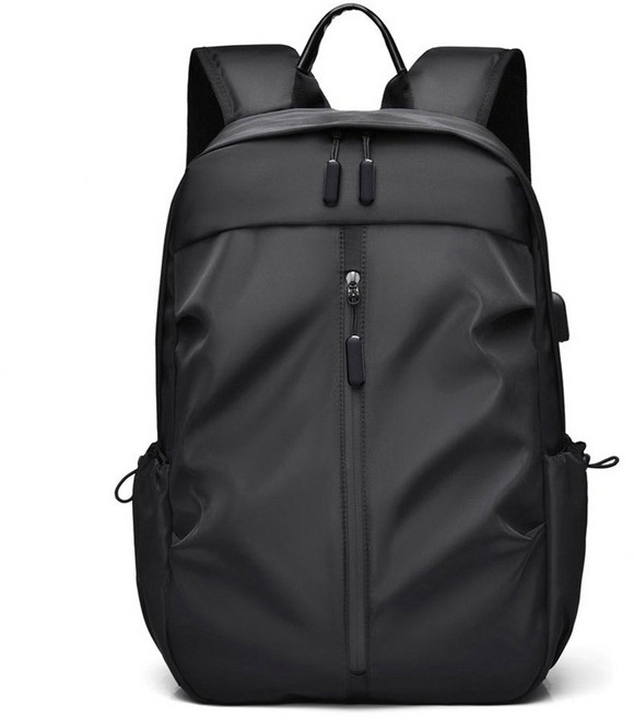 輕量化大容量雙肩背包(防水拉鍊大前袋 / 旅行上班包包), 黑色