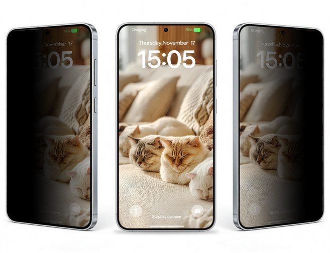 사생활 보호 프라이버시 지문인식 강화유리 휴대폰 강화유리 액정 보호필름, 2개