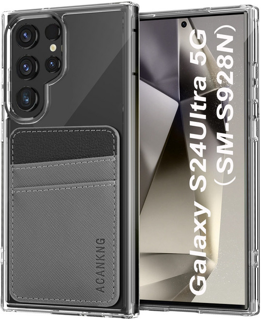 아칸크 삼성 갤럭시 S24 울트라 5g / SM-S928N 가죽 카드 포켓 변색방지 투명 슬림 젤하드 범퍼 휴대폰 케이스+지문인식 보호필름 풀세트