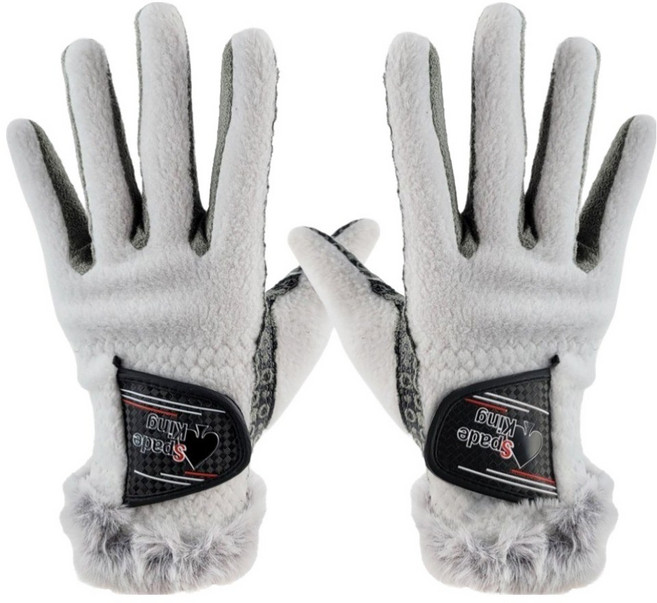 스페이드킹 유니크에픽 여성용 SP 폴라폴리스 실리콘 방한 골프장갑 양손착용 세트, 1세트, 화이트그레이