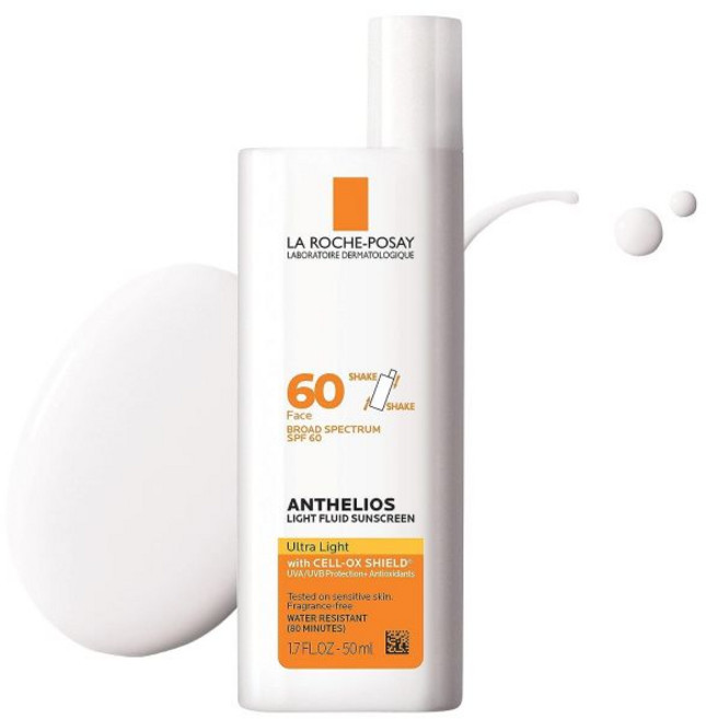 라 로슈-포세이 앙텔리오스 라이트 플루이드 페이셜 자외선 차단제 SPF 60 | 얼굴용 경량 유동성 텍스처 광범위 + 항산화제 오일 프리 및 옥시벤존 여행 사이즈 1.7 Fl., 50ml, 1개
