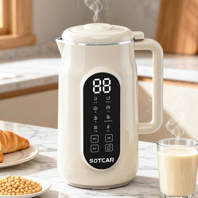 SOTCAR 두유제조기 1.5L 8in1 스마트 고온 자동세척 죽 스프 밀크셰이크 이유식 죽제조기 가열 분쇄 믹서기 12시간 예약 자동 두유제조기, 836k