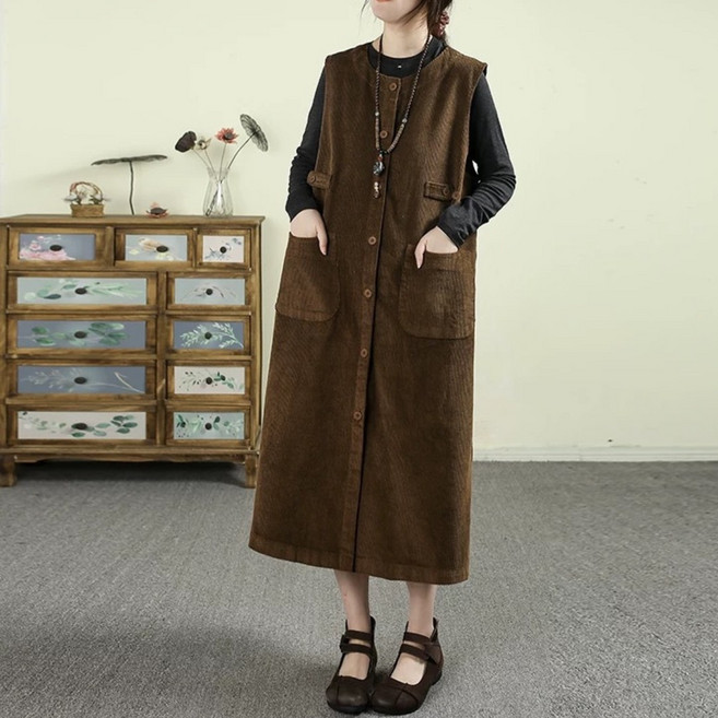 플랜앤유 포켓 코듀로이 롱 베스트 원피스