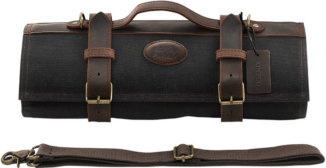 신주오 쉐프 가방 칼 보관함 칼가방 캠핑 셰프 캔버스 가죽 휴대용 케이스, 1개, 다크브라운(진갈색)