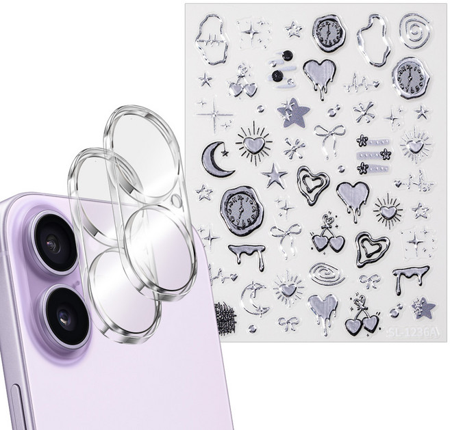 더조은셀러 아이폰17 호환 카메라 강화유리필름 2개 폰꾸 카꾸 스티커 레시피 폰꾸미기 DIY 하우징 플레토 보호 핀셋 포함 세트, 1세트