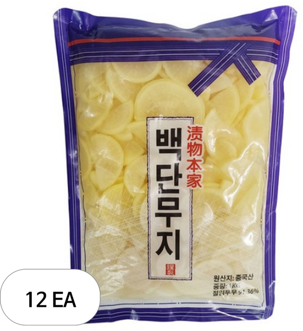 토호식품 백단무지 슬라이스, 1kg, 12개