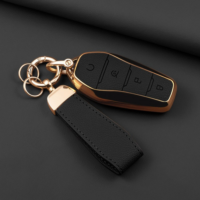 HAKO 소프트 가죽TPU 차키케이스+키홀더 (BYD호환), BY-01, 블랙