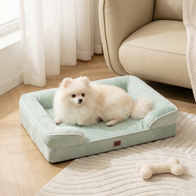 EHEYCIGA 메모리폼 함유 정형외과 반려견 강아지방석 사계절용 애견 강아지쿠션 푹신한 편안한 반려견 소파, 1개, 연한 옥색