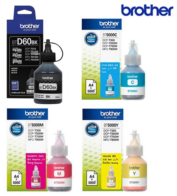BROTHER BTD60BK & BT5000 Y 黃 墨水, BT5000 C 藍, 1個