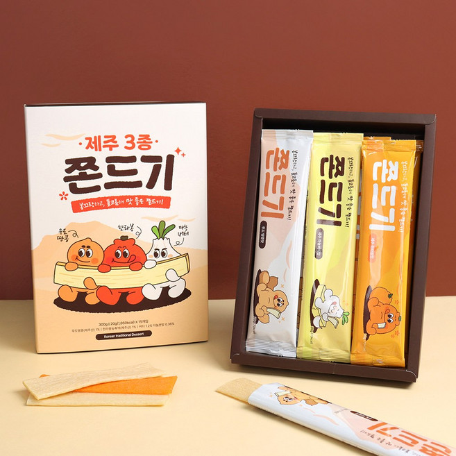 퐁신쫀득 제주3종 쫀드기 제주도기념품 마늘버터맛 한라봉맛 우도땅콩 쫀득이, 15개, 20g