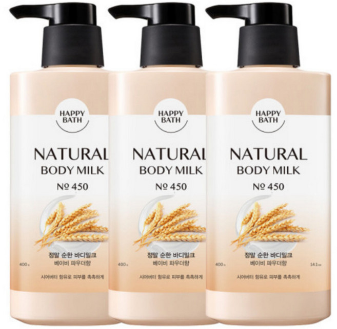 해피바스 [샵인스타]해피바스 정말 순한 바디밀크 고보습 크림 바디로션, 400ml, 3개