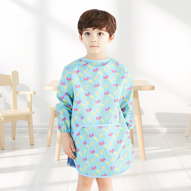 엘리몽 긴소매 유아 미술가운 앞치마, 럭키도그 블루