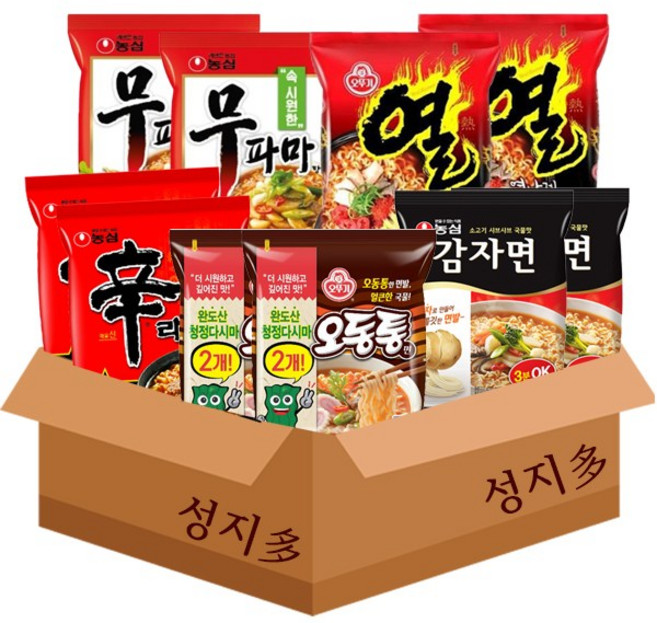 봉지라면 낱개10모음세트/감자면2+신라면2+열라면2+무파마2+오동통면2/무배, 10개