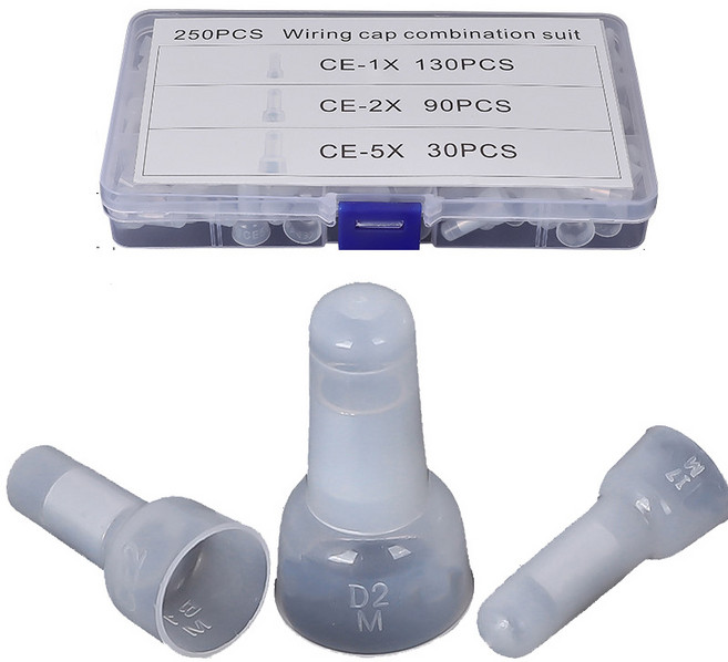전선결속단자 250개 셋트 와이어링캡 배선연결단자 커넥터 전기공사 압착기용 절연테이프 대체 250P