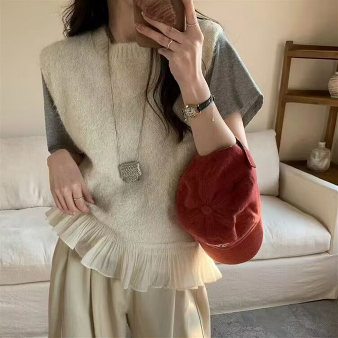 권앤샵 프릴포인트 레이어드 니트 조끼