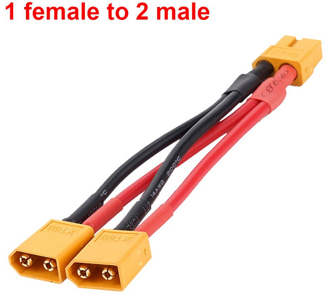 XT60 3 방향 병렬 커넥터 4AWG 배터리 충전기 드론 RC 모델 용 고전류 실리콘 와이어 Y 분배기, 1 female to 2 male