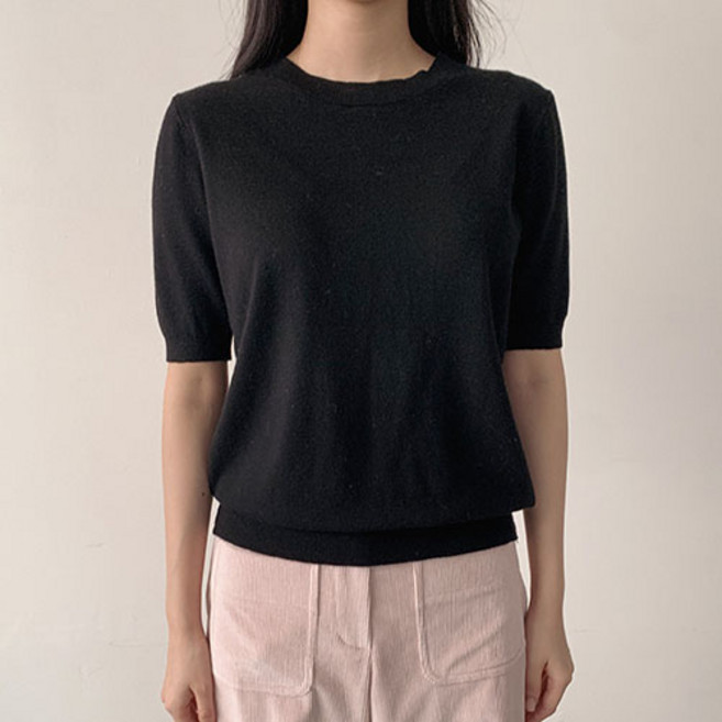 [벨르엘르] 여성 라운드 반팔 니트