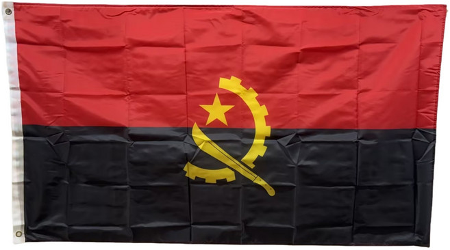 앙골라국기 Angola flag 90x150cm 폴리에스터 90g 금속 고리 이중 스티치 마감, 1개, RED+BLACK+YELLOW