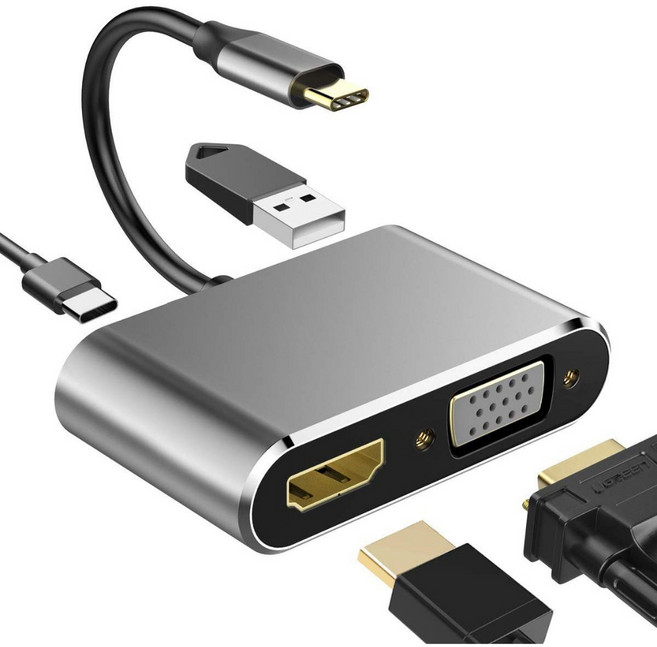 HARK TYPE-C 轉 HDMI+VGA+USB 3.0+PD 快充 四合一轉換器, 1個, HK-TC-4in1, HK-TC-4in1