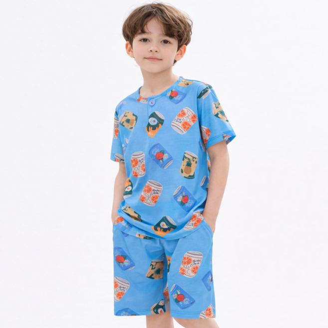 온웨어 남아용 프리미엄 쿨스판 소프트터치 프레쉬쥬스 반팔 상하의 세트