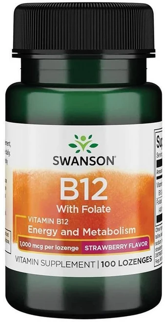 스완슨 비타민B12 엽산 폴레이트 함유 1000mcg 스트로베리 맛 로젠지 100정, 1개 - 쿠팡