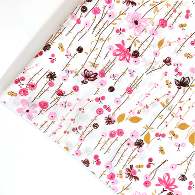 자유인 핑크 꽃줄기 면40수 지지미 원단_JA2412274