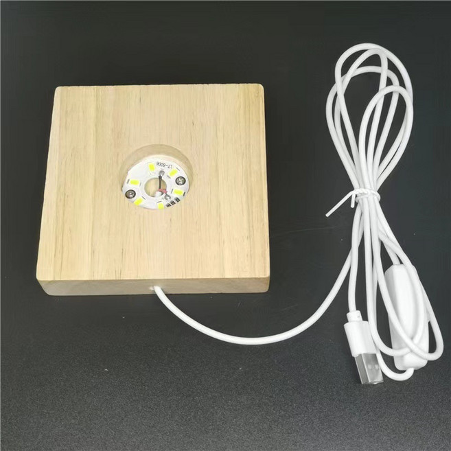 【微景小舖】水晶燈座 LED實木燈座 香薰夜燈 浮游花 USB燈座 水晶球底座 方形 10x2cm (暖白光), 方形 10x2cm  (暖白光), 暖白光