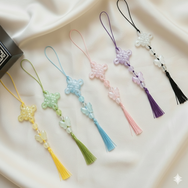 전통 매듭 키링 만들기 노리개 DIY 키트 재료 태슬 끈 나비 세트 비즈 동심결 공예 부자재 한국, 1개, 민트