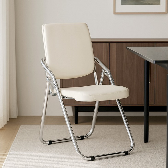 마티스 가죽 쿠션 폴딩 접이식 의자, 베이지, 1개