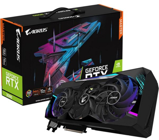 게이밍 그래픽카드 비디오 PC 게임용 기가바이트 아루스 지포스 RTX 3080 마스터 10G REV3.0 그래픽 카드 최대 커버드 쿨링 LHR 10GB 320비트 GDDR6X, 기가바이트 AORUS 지포스 RTX 3080 마스터 1