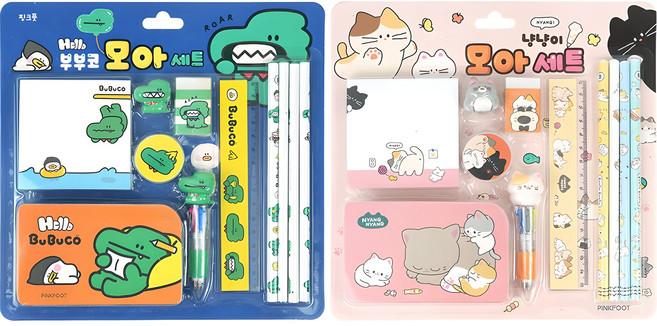 핑크풋 캐릭터 모아 5000 2종 문구세트, 냥냥이, 부부코, 1세트