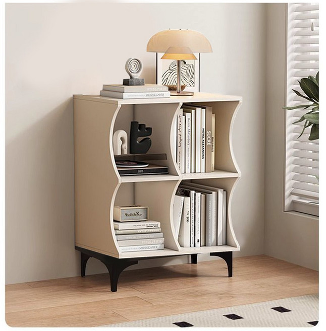 BILIMO 원목 책장 책꽃이 다용도 2단 수납장, 화이트