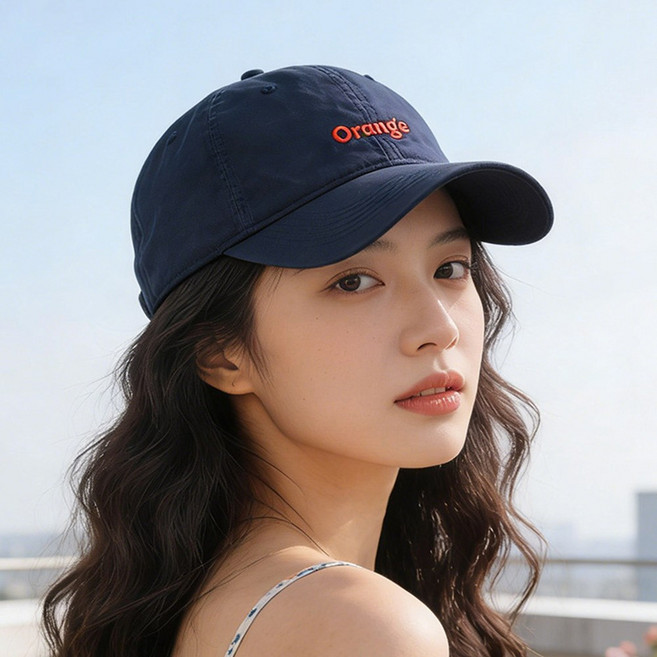 VITALO 베이직 자수 데일리 볼캡 남녀공용 오렌지 자수 코튼 캡모자 봄 여름 캐주얼 야구모자