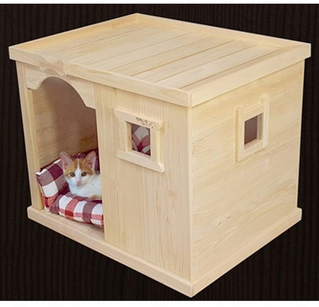 국내 수제작 편백나무 원목 중형견 사각형 애완 애견 하우스 강아지집, 1개