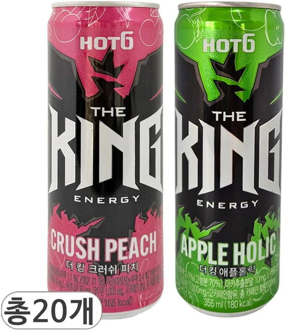 핫식스 더킹 크러쉬피치 & 애플홀릭 에너지음료, 20개입, 355ml - 쿠팡