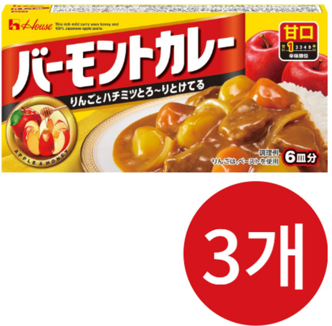 하우스푸드 바몬드 카레 순한맛, 3개, 115g