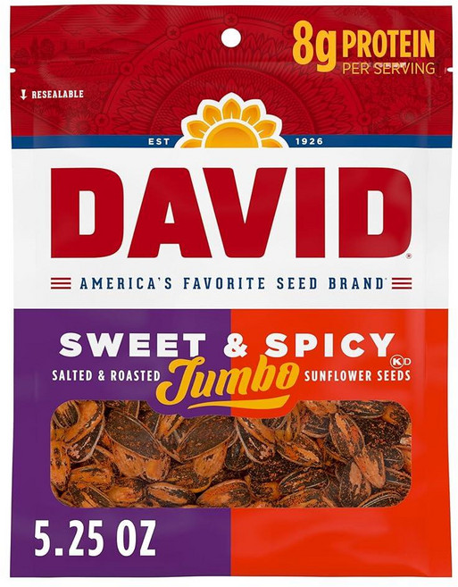 DAVID 로스트 앤 솔티드 스파이시 케소 점보 해바라기 씨앗 케토 친화적 148.8g(5.2온스) (12팩)