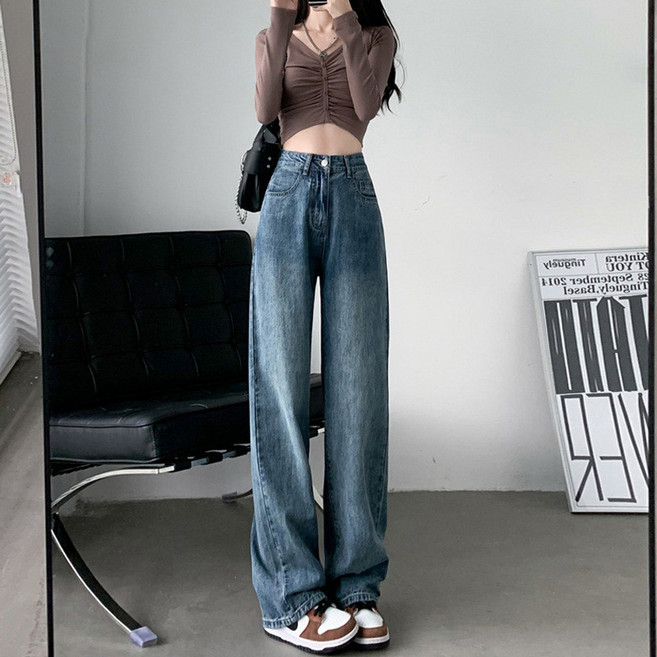 高腰開叉喇叭牛仔褲