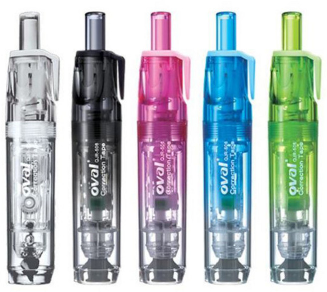 오발 노크식 수정 테이프, 블랙, 5개