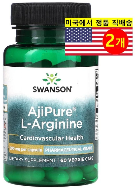 Swanson AjiPure L-아르기닌 500mg L-Arginine, 2개, 60정 - 쿠팡