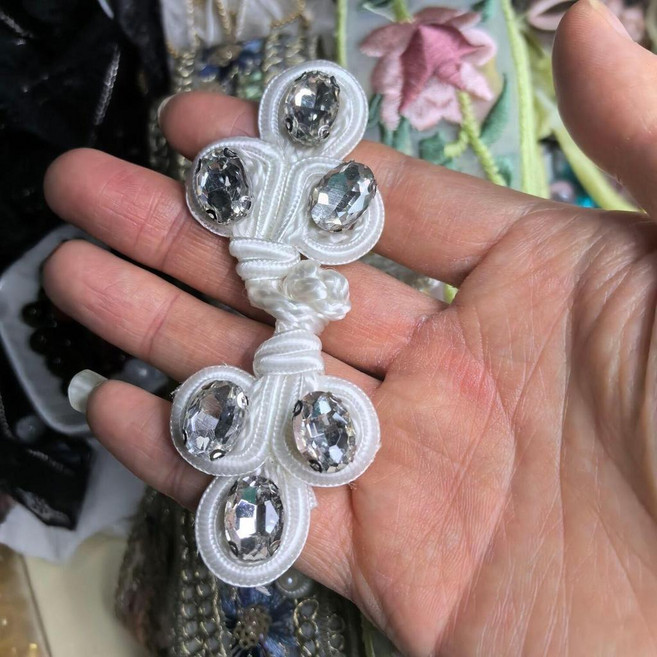 中國風盤扣 旗袍服裝裝飾釦, 1個, 三葉草鑽扣一對, 三葉草鑽扣