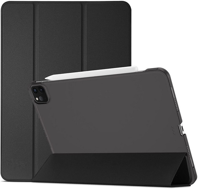 iPad Pro 11 케이스 2021 2020 2018 iPad Pro 11인치 3세대 2021/2세대 2020/1세대 2018용 슬림 반투명 스탠드 하드 백 쉘 스마트 커버, 검은 색, 1개